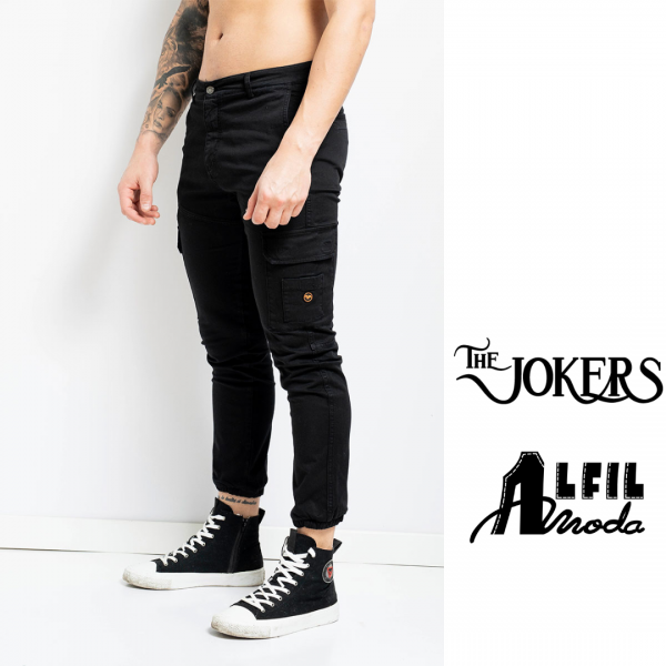 Pantalón cargo THE JOKERS 180 negro elástico para hombre