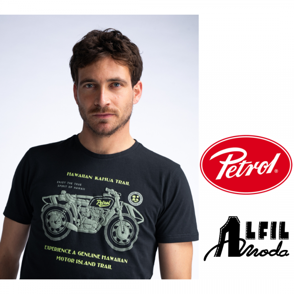 Camiseta PETROL M-1040-TSR707 dibujo moto manga corta para hombre